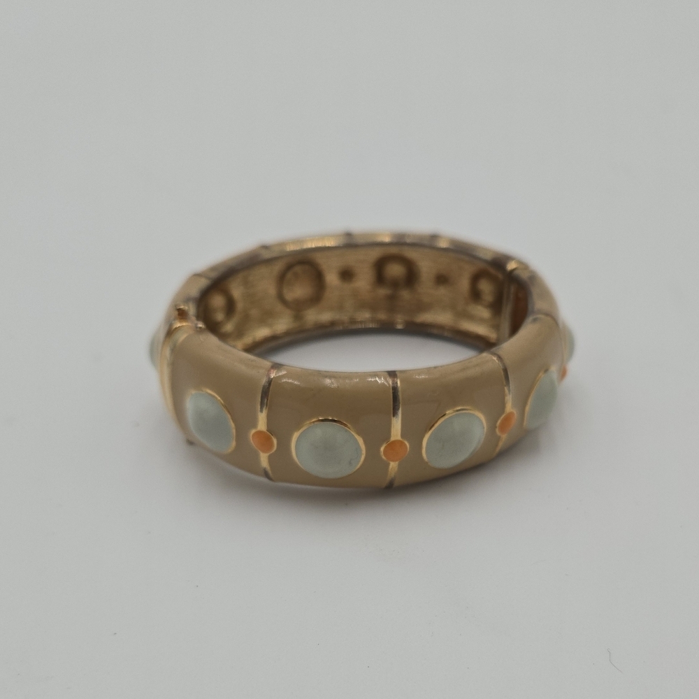 J Crew Peach Beige Polka Dot Enamel Bangel Bracelet
